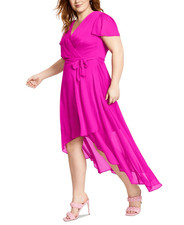 DKNY Plus Womens V-Neck Hi-Low Wrap Dress Size 18W