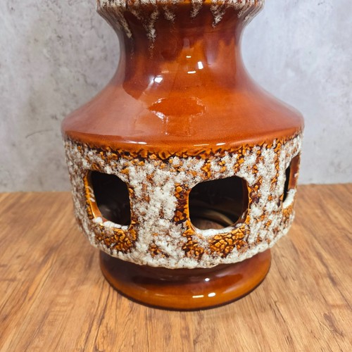 Massive Dual Lit Fat Lava Salt Glaze Brown Ceramic Lamp - West German. 58cm Tall - Picture 14 of 24