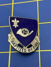 Post WWII US Army 187th Field Artillery Regiment DUI Crest "Baptized By Fire PIN