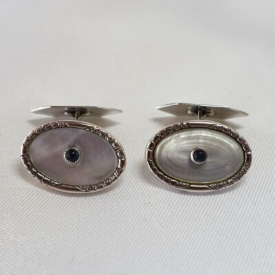 alte Manschettenknöpfe 800 Silber Perlmutt old silver Cufflinks / CU 310(5)