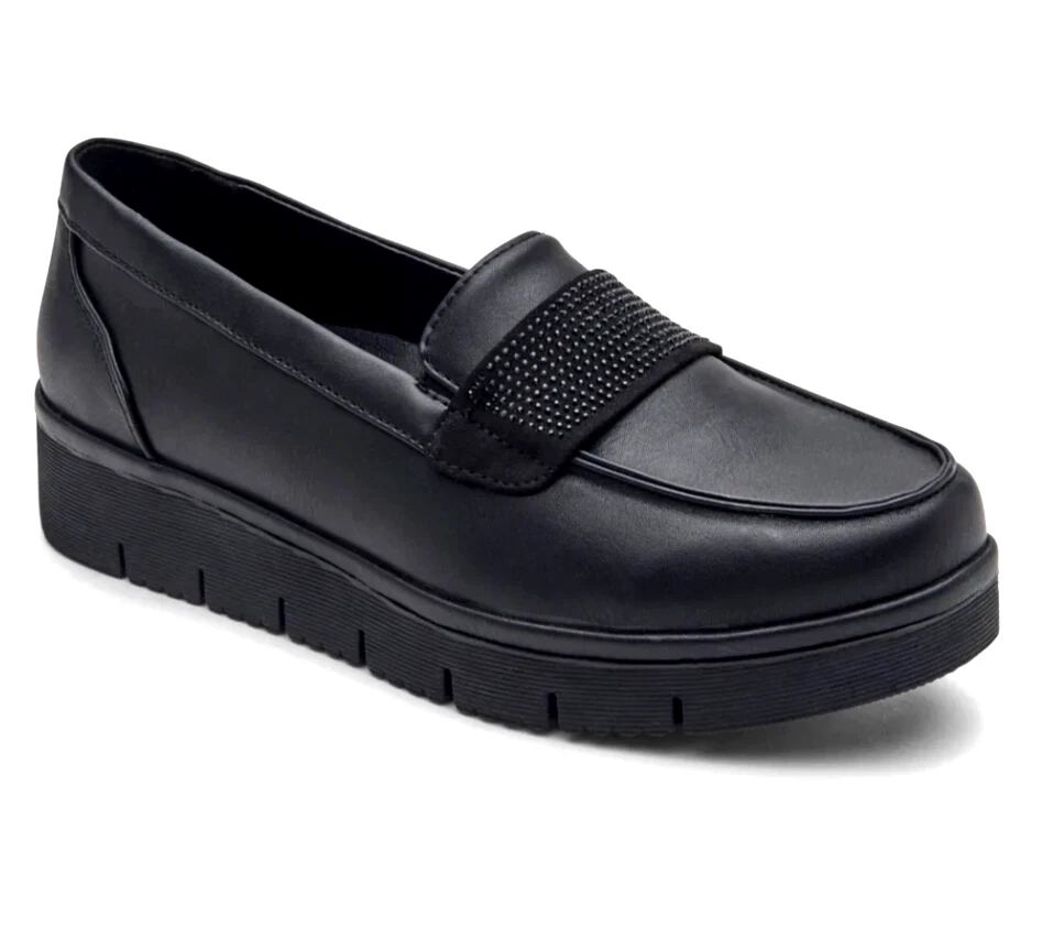 TS TAKING SHAPE size 9 / 40 Black Wedge Bling Loafer flexible chic shoes NIB!