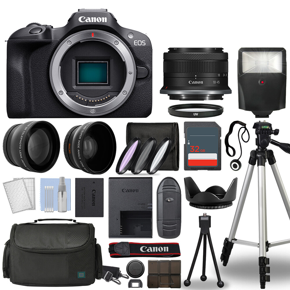 Canon EOS R100 Mirrorless Camera Black + 3 Lens Kit 18-45mm + 