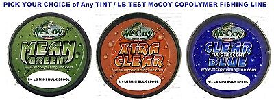 McCoy Fishing Line Copolymer Bulk Spools Mean Green Blue or Clear Any LB  Test