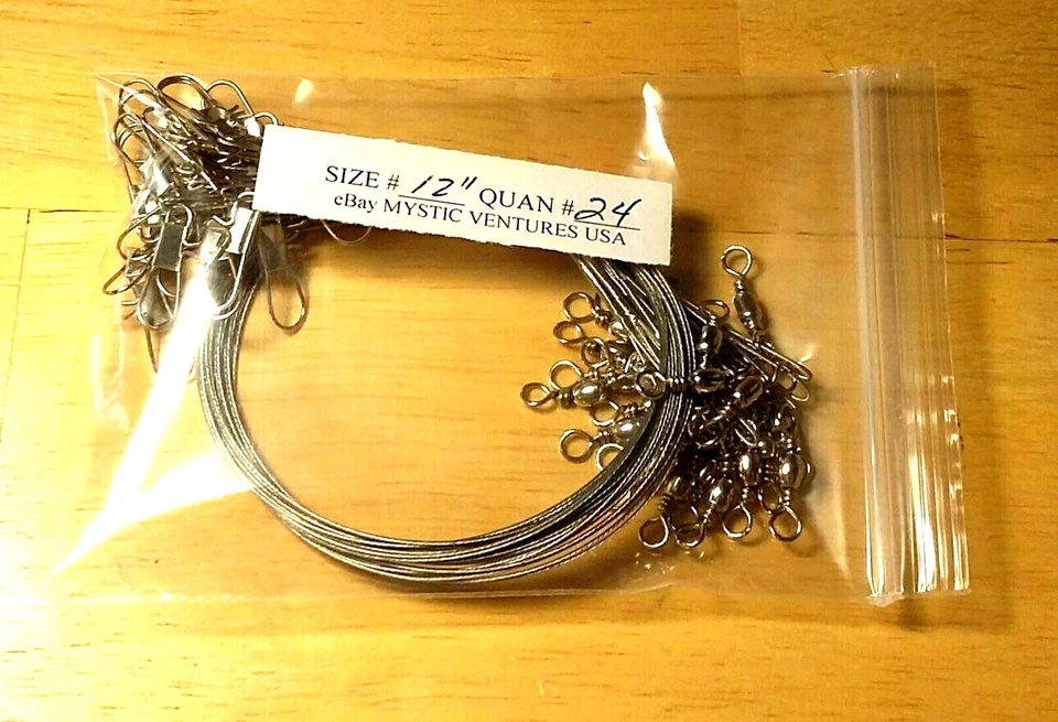 Líderes de pesca Snaplock 30 lb 24ct 12" recubiertos de acero plateado 7 hilos trenzados Foto 2 de 2