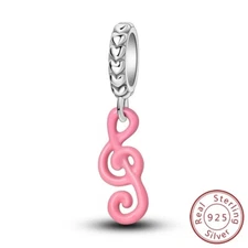 MULA New 925 Sterling Silver DIY Charm Pink Enamel Cute Notes For Women Bracelet