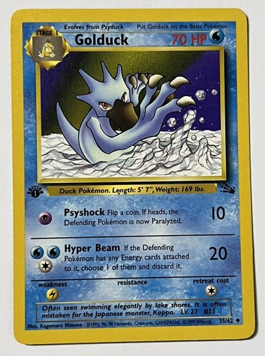 Pokémon TCG Golduck Card Fossl 35 Unlmted Uncommon Wzards Vntage