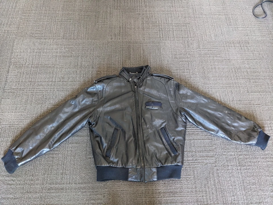1980s Black Vintage Members Only Genuine Leather Bomber Jacket