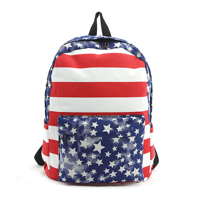 4095 Red White Blue Stars Stripes Mini Backpack Purse Travel Bag Saint Laurent Canvas American Flag Backpack Red White Blue  main image 2