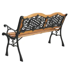 49" Garden Bench Outdoor Patio Park Chair Hardwood Slats Cast Iron Frame