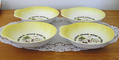 Vintage Salem Grant Crest COUNTRY CHARM Yellow 6 1/2" Lug Handle Bowls ~Setof4 - Picture 15 of 19