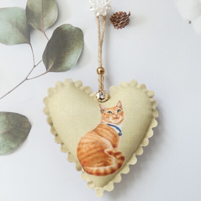 Ingwer Katze Dekoration Handarbeit Hänge Tür Herz Shabby Chic Stoff Neuheit Gif
