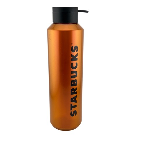 Starbucks 2024 Shiny Metal-Look Plastic Orange Water Bottle Tumbler 24oz NWT