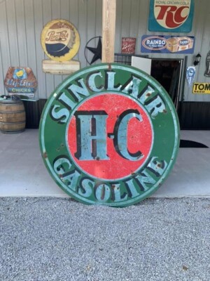 Vintage foot Double Sided Porcelain SINCLAIR Original Sign GAS