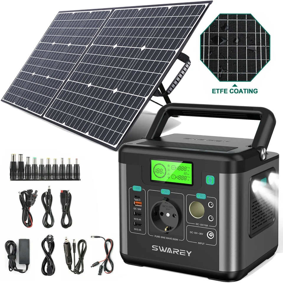 SWAREY 300W Solar Generator 222Wh Power Station Max-600W Mit 100W Solarpanel Ladegerät