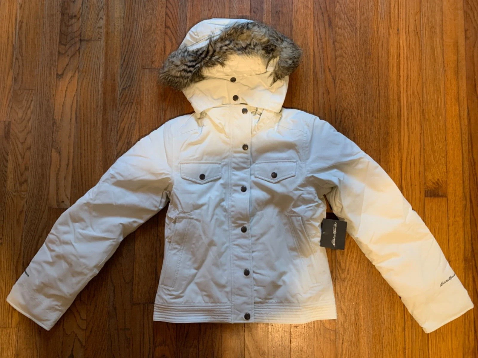 OFF WHITE Giacca bomber isolata Eddie Bauer bianco sporco XS NUOVA CON ETICHETTA