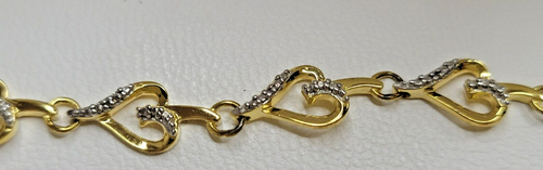 Gold Tone over 925 W/Genuine Diamonds Heart Chain Bracelet 7" 5.5G - Picture 2 of 19