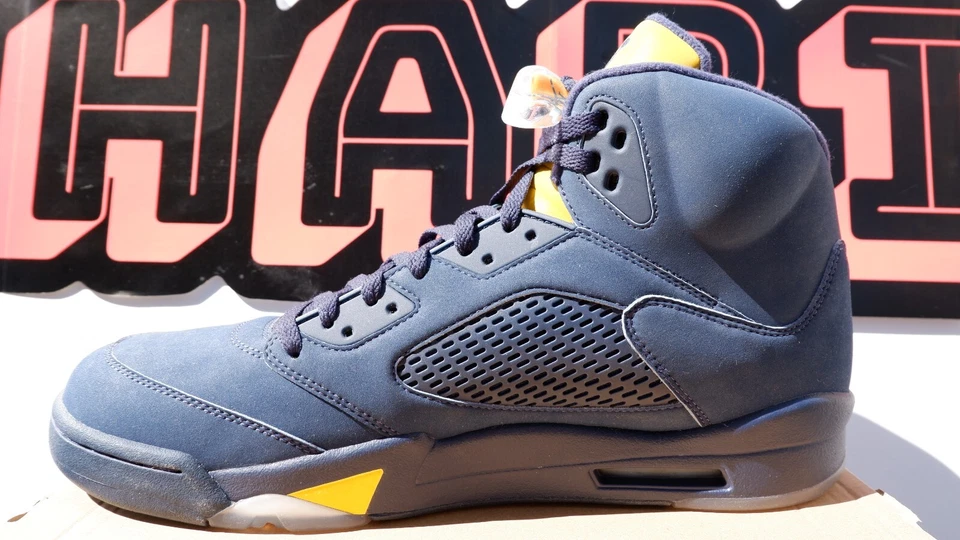 NUEVO Nike Air Jordan 5 V Retro Michigan PE Talla 14 Exclusivo Jugador Azul Amarillo Foto 2 de 4