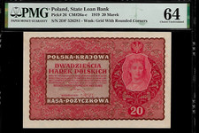 Poland 20 Marek Polskich 1919 PMG 64  UNC P#26 Series 2DF