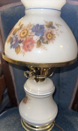 VINTAGE White Milk Glass Floral Pattern HURRICANE STYLE LAMP - 3 WAY SETTINGS