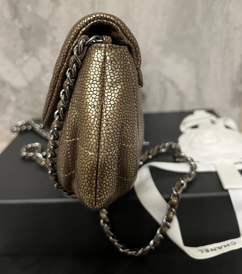 Chanel Authentic Gold Caviar Leather Half Moon Wallet On Chain WOC Crossbody Bag - Image 2 of 4