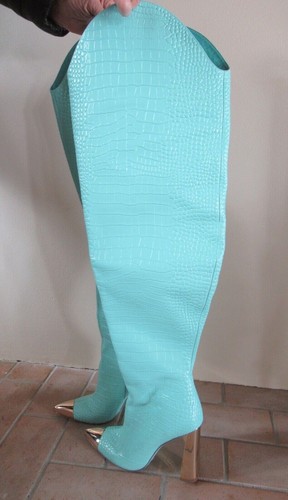 8.5 Jennifer Lee Pastel Green Croc Thigh High Boots, Chic Western Style Design - Picture 2 of 8