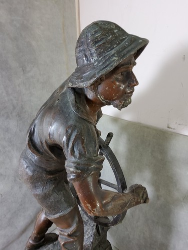 Antique Le Pilote Par Xavier Raphanel France ~ Spelter Bronze Statue Large - Picture 17 of 24