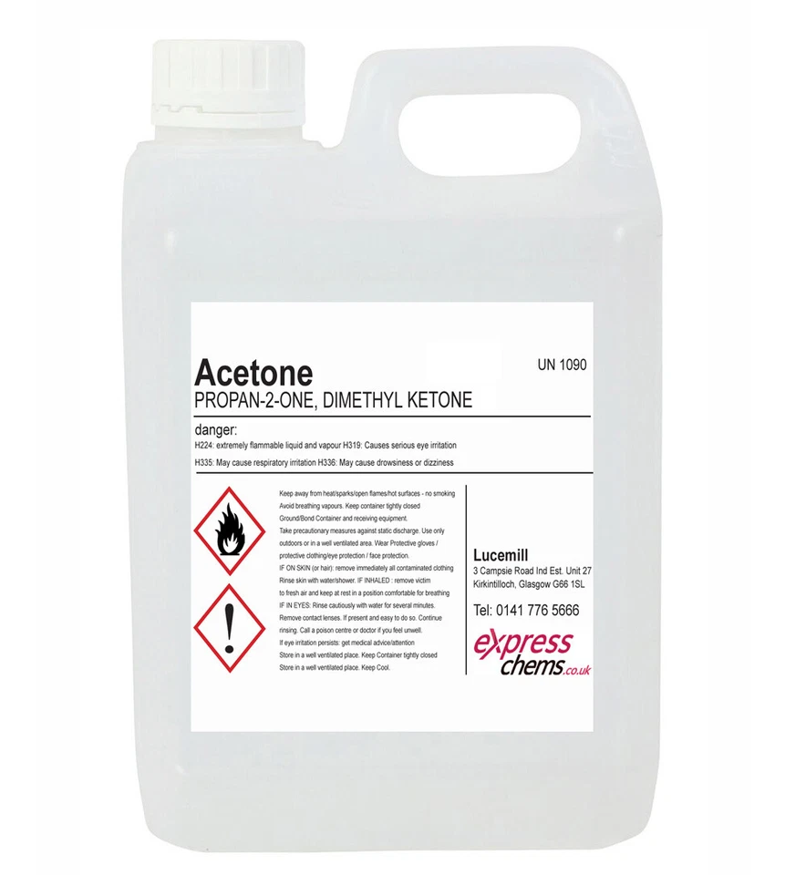 EXPRESS CHEMS 2 Litre (2L) Acetone 99.5% Pure High Strength Nail Polish Remover 24 Hour Post