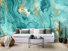 3D Blue Liquid Texture Wallpaper Wall Mural Removable Self-adhesive Sticker872