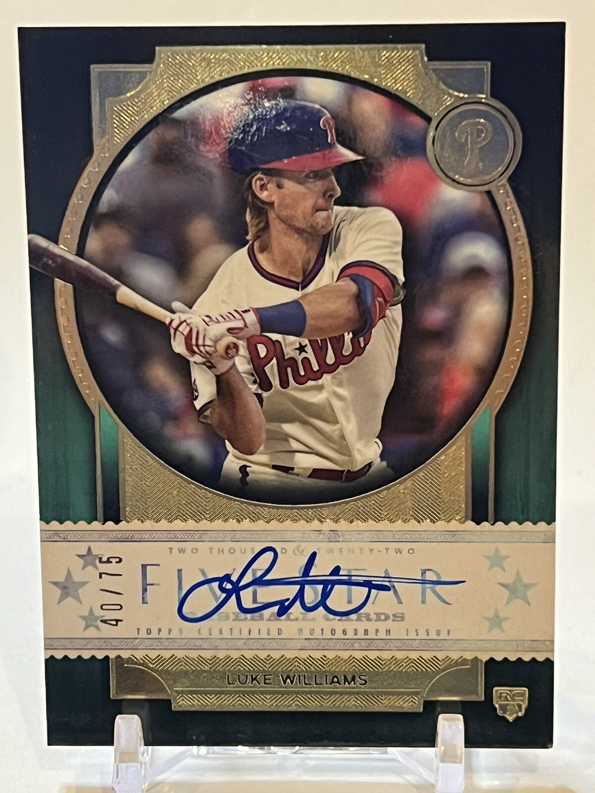 LUKE WILLIAMS /75 Rookie AUTOGRAPH Green 2022 Topps Five Star #FSA-LW PHILLIES