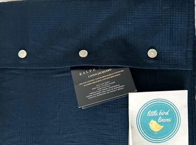 RALPH LAUREN Full Flat Sheet Navy Blue Lovan Jacquard 100% Organic