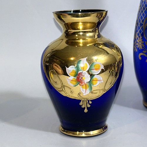 Murano Enamelled Decanter Set 4 X Shot/tot Glasses Flower Encrusted Cobalt Blue - Picture 5 of 21