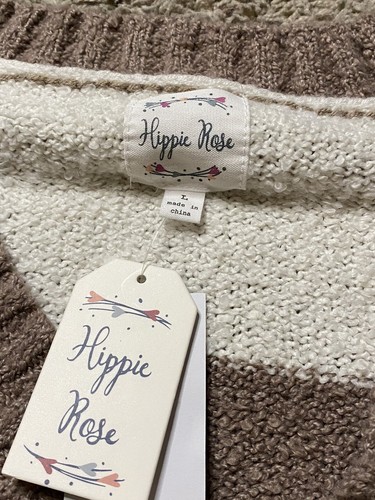 Suéter Hippie Rosa Rayas Chenilla Cuello en V Para Mujer Grande Blanco Beige Pullover - Imagen 3 de 10