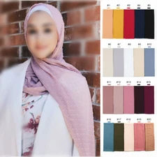 Women Plain Color Chiffon Scarf Hijab Shawls Muslim Head Wraps Scarves Muffler