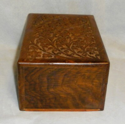 Keepsake Leaf Designed Wooden Box w/Secret Bottom Open Compartment