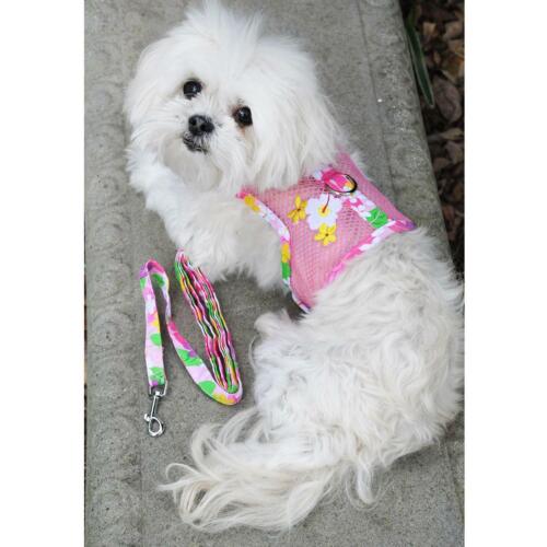 Cool Mesh Dog Harness with Leash - Pink Hawaiian Floral & Matching Leash  XS-L  - Picture 1 of 5