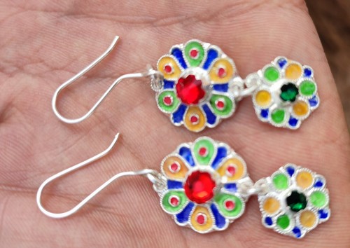 sterling silver earrings ,  beads,enamel earrings jewelry - Picture 2 of 4