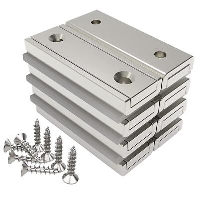 8 Stück Rechteckmagnete 20 KG Kraft 40 x 13,5 x 5 mm mit Senkbohrung