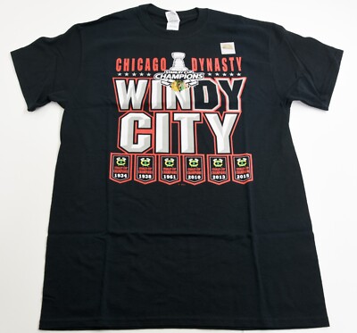 Chicago Blackhawks Windy City Dynasty NHL Stanley Cup Banners T-Shirt Cotton