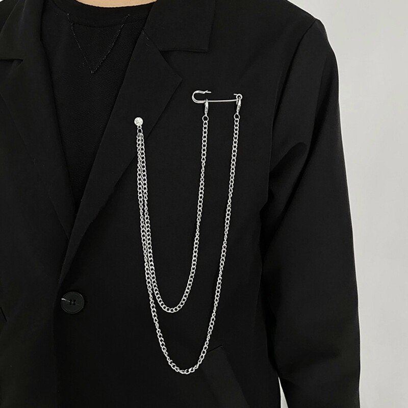 for Rhinestone Buckle Alloy Lapel Pins Novelty Long Chain Buckle Brooch