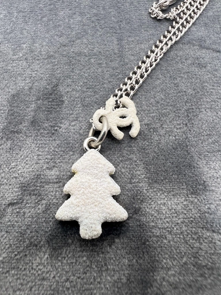 Chanel White CC Silver Chain Necklace