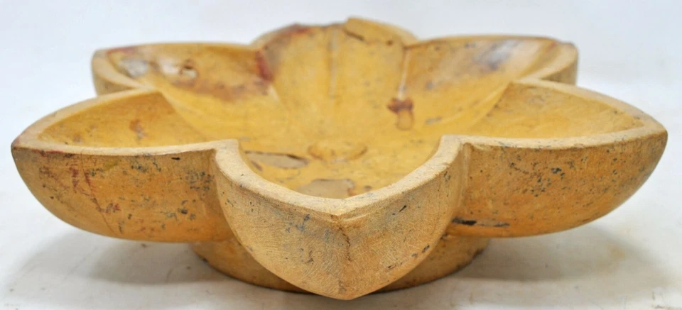 Tigela decorativa vintage floral pedra areia amarela original antiga esculpida à mão - Imagem 3 de 4
