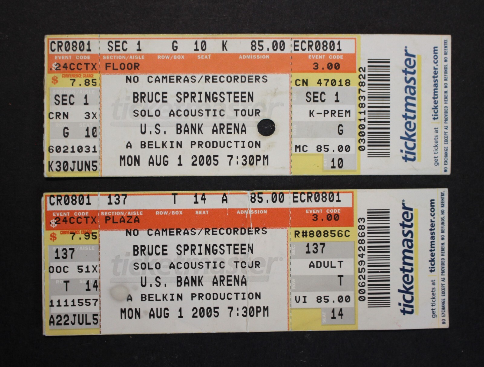 Springsteen Movie Tickets BRUCE SPRINGSTEEN Ticket Stubs - Solo Acoustic Tour - 8/1/05 ...