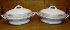 Pair Of Antique Old Paris Hand Painted Oval Porcelain Tureens / Covered Dishes