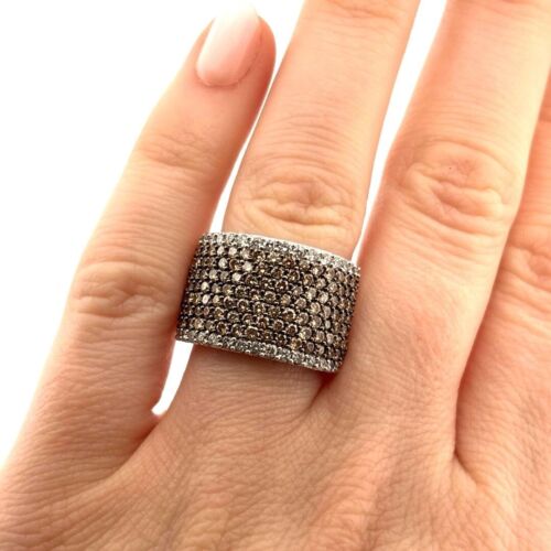 Effy Natural Brown Champagne & White Diamond Band Ring 18K White Gold 3.50CTW - Picture 5 of 7