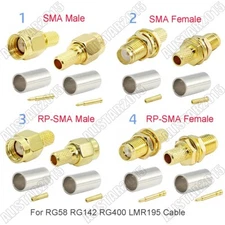 SMA RP-SMA Male Female Crimp Lot RF Connector For RG58 RG142 RG400 LMR195 Cable