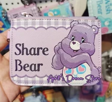 Care Bears Share Bear Purple l ID Cardholder Coin Purse Keychain Wallet