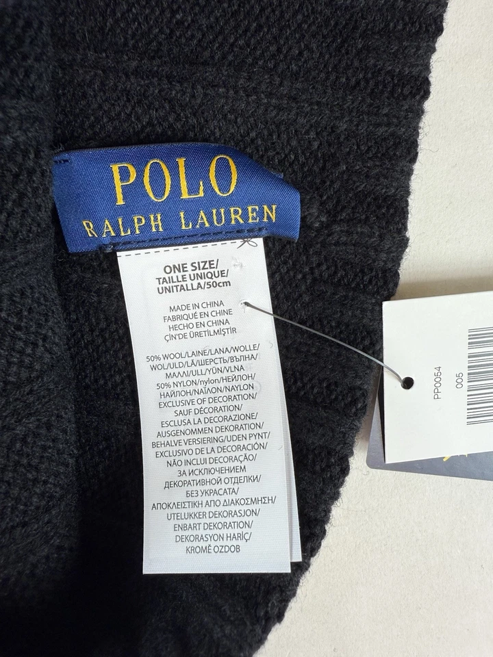 NUEVO CON ETIQUETAS Polo Ralph Lauren Para hombres Poni Negro Mezcla de Lana Gorro Puño Tejido Acanalado Sombrero Foto 3 de 3