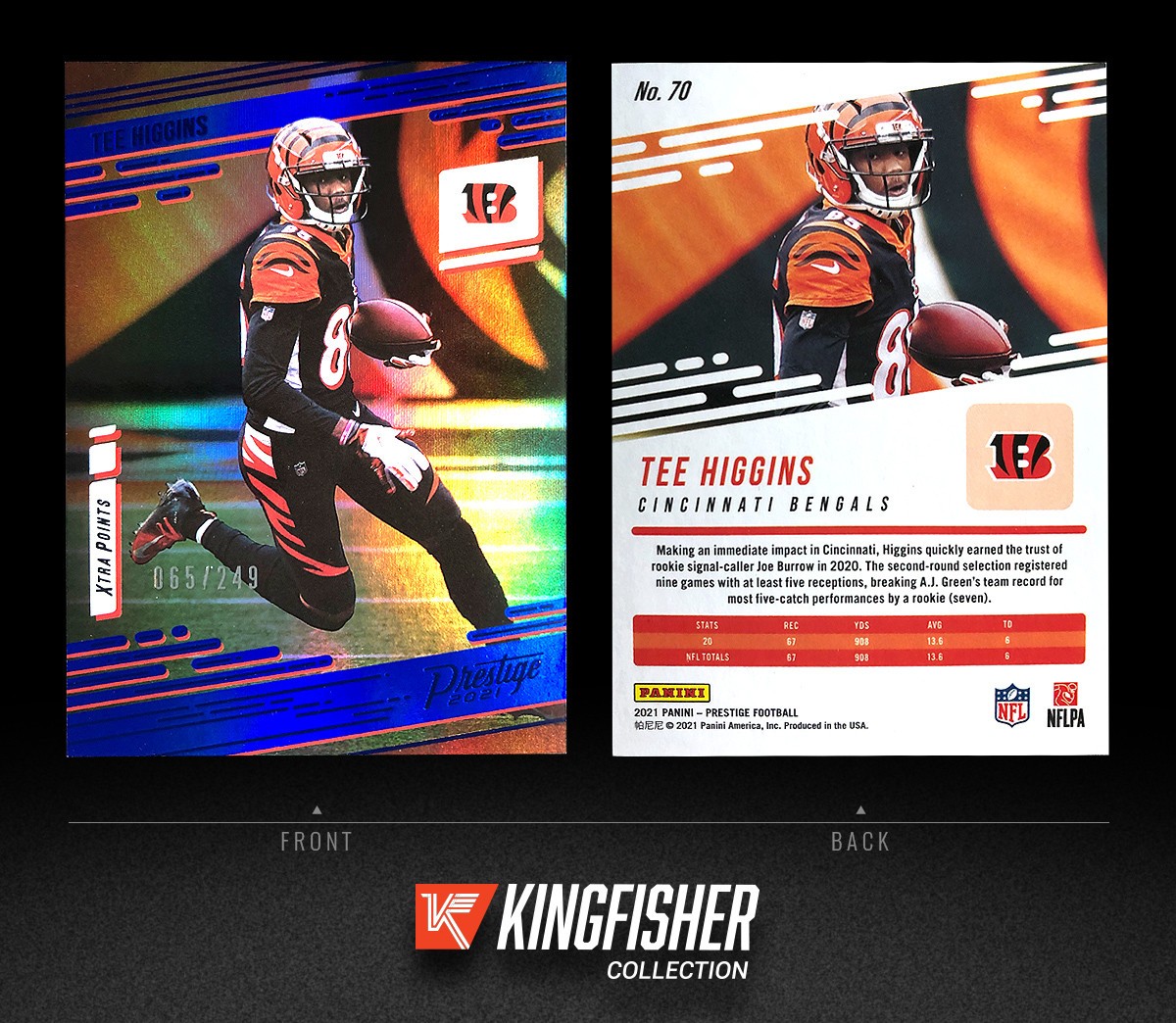 Tee Higgins 2021 Panini Prestige Xtra Points Blue /249 #70 Cincinnati Bengals