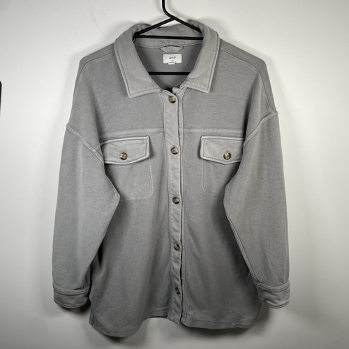 Aerie Oversized Long Flannel Trucker Shacket Outdoor Top Grey Womens Size L