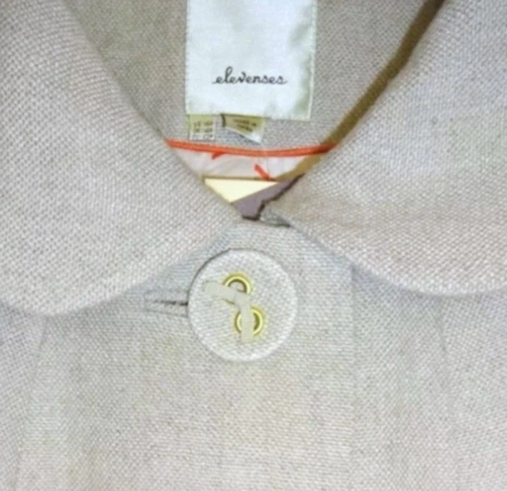 $348 Abrigo Anthropologie Jackie O Lino P10 Pequeño Grande Neutro Sofisticado Foto 3 de 4